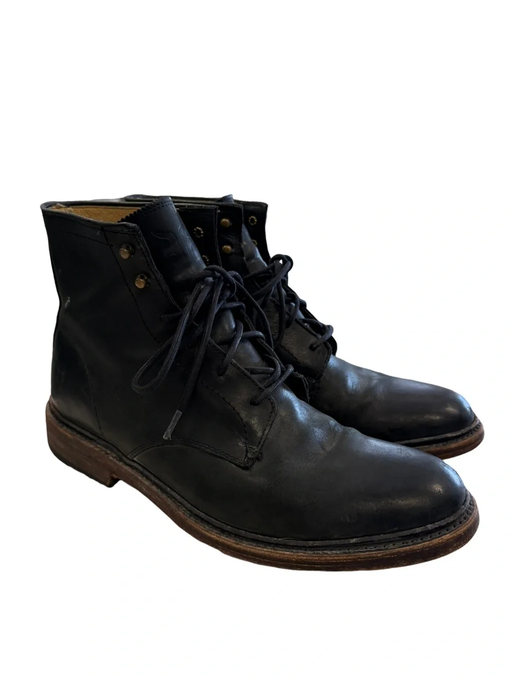 Frye James Lace Up Mens Black Leather Lace Up Casual Dress Boots Size 9.5 D